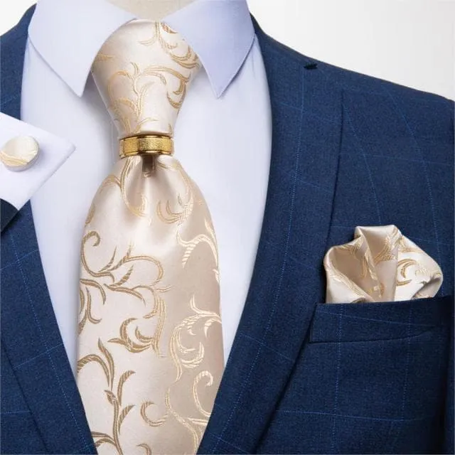 Divine Inspiration Styles Rings DBG VIP Design Collection Mens Fashion Golden Yellow Silver Gray Stripes 100 Premium Quality Silk Tie Set