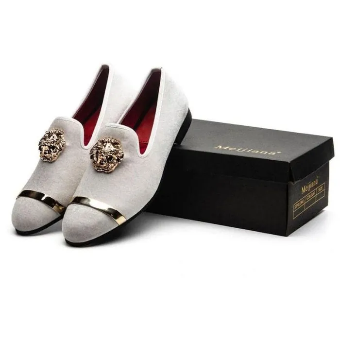 Divine Inspiration Styles Rings MEIJIANA Mens Genuine Velvet Leather White Loafers With Medallion Ring Designer Shoes Divine Inspiration Styles Rings MEIJIANA Mens Genuine Velvet Leather White Loafers With Medallion Ring Designer Shoes