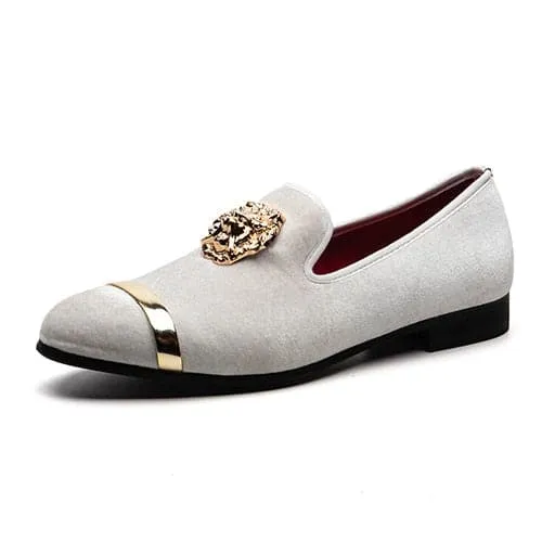 Divine Inspiration Styles Rings MEIJIANA Mens Genuine Velvet Leather White Loafers With Medallion Ring Designer Shoes
