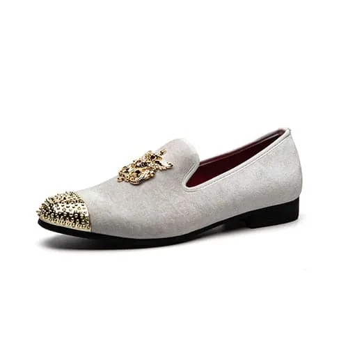 Divine Inspiration Styles Rings MEIJIANA Mens Genuine Velvet Leather White Loafers With Medallion Ring Designer Shoes