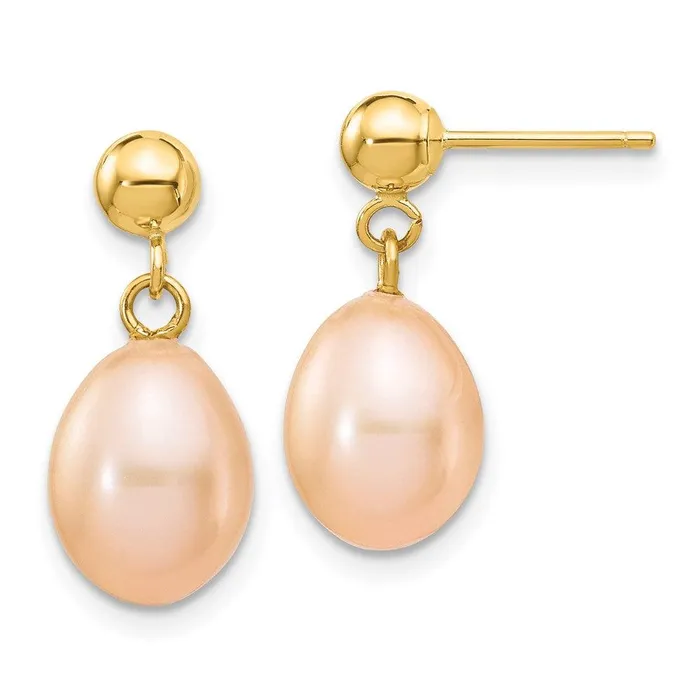 Earrings 14k 78mm Pink Rice Freshwater Cultured Pearl Dangle Post Earrings Jewelry