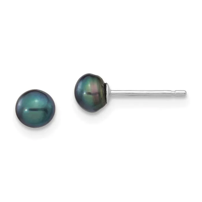 Earrings 14k White Gold 45mm Black Button FW Cultured Pearl Stud Post Earrings Jewelry Earrings 14k White Gold 45mm Black Button FW Cultured Pearl Stud Post Earrings Jewelry