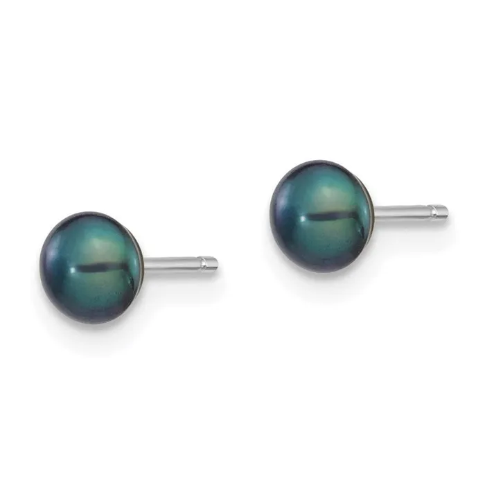 Earrings 14k White Gold 45mm Black Button FW Cultured Pearl Stud Post Earrings Jewelry Earrings 14k White Gold 45mm Black Button FW Cultured Pearl Stud Post Earrings Jewelry