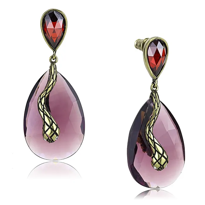 Earrings Alamode LO4187 Antique Copper Brass Earrings with Synthetic Synthetic Glass in Amethyst Earrings Alamode LO4187 Antique Copper Brass Earrings with Synthetic Synthetic Glass in Amethyst