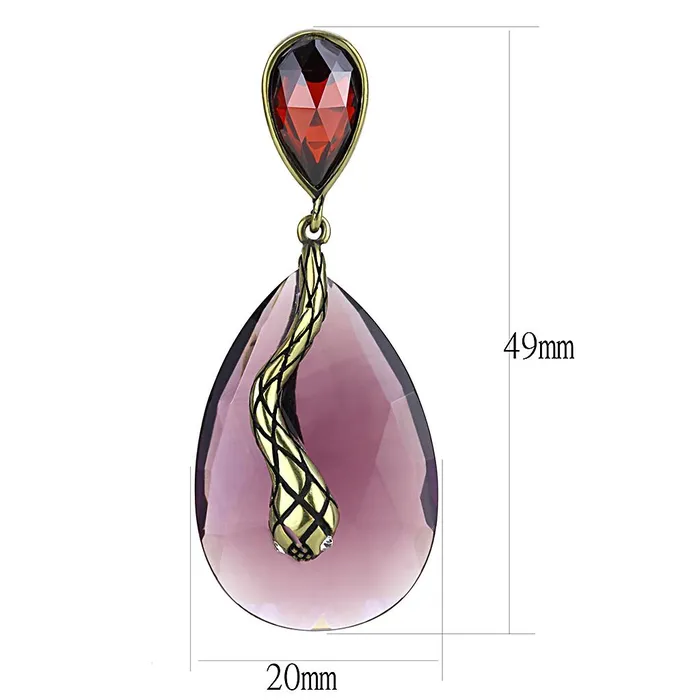 Earrings Alamode LO4187 Antique Copper Brass Earrings with Synthetic Synthetic Glass in Amethyst