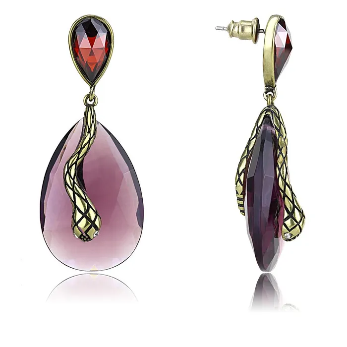 Earrings Alamode LO4187 Antique Copper Brass Earrings with Synthetic Synthetic Glass in Amethyst