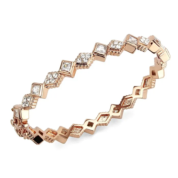 Earrings Alamode LO4342 Rose Gold Brass Bangle with AAA Grade CZ in Clear