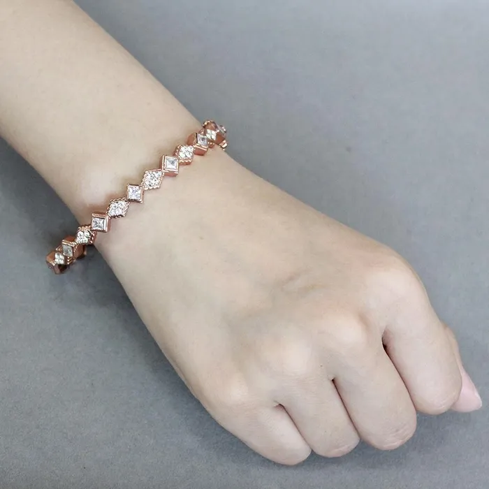 Earrings Alamode LO4342 Rose Gold Brass Bangle with AAA Grade CZ in Clear