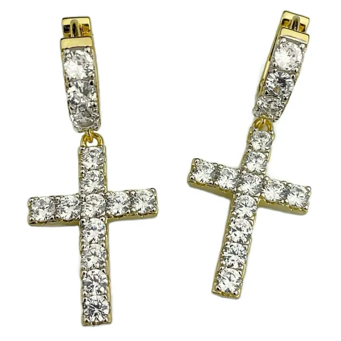 Earrings Bling Cartel Admin 14K Gold Plated Over 925 Silver Cross Hoop Dangle Earrings Earrings Bling Cartel Admin 14K Gold Plated Over 925 Silver Cross Hoop Dangle Earrings