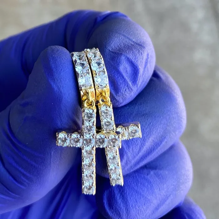 Earrings Bling Cartel Admin 14K Gold Plated Over 925 Silver Cross Hoop Dangle Earrings