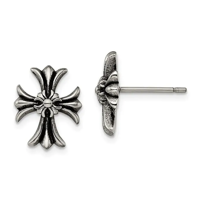 Earrings Chisel Stainless Steel Polished and Enamel Cross Post Earrings