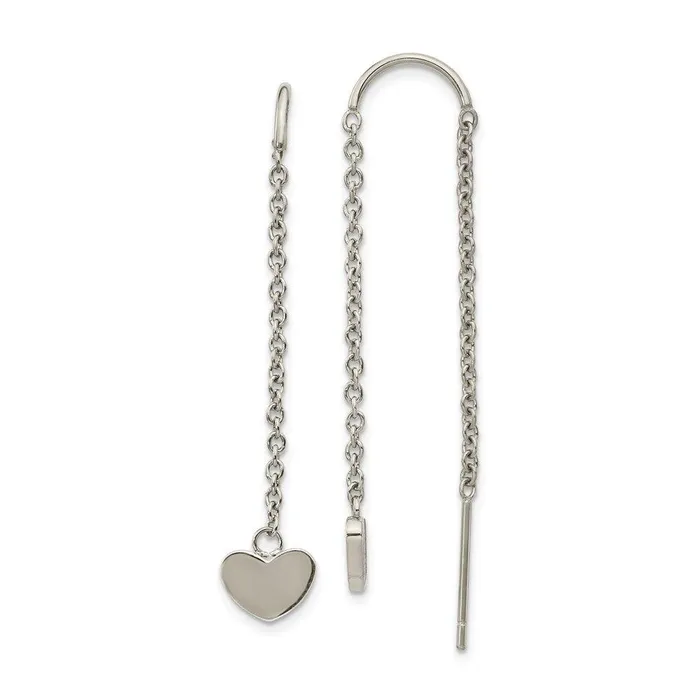Earrings Chisel Stainless Steel Polished Threader Heart Dangle Earrings