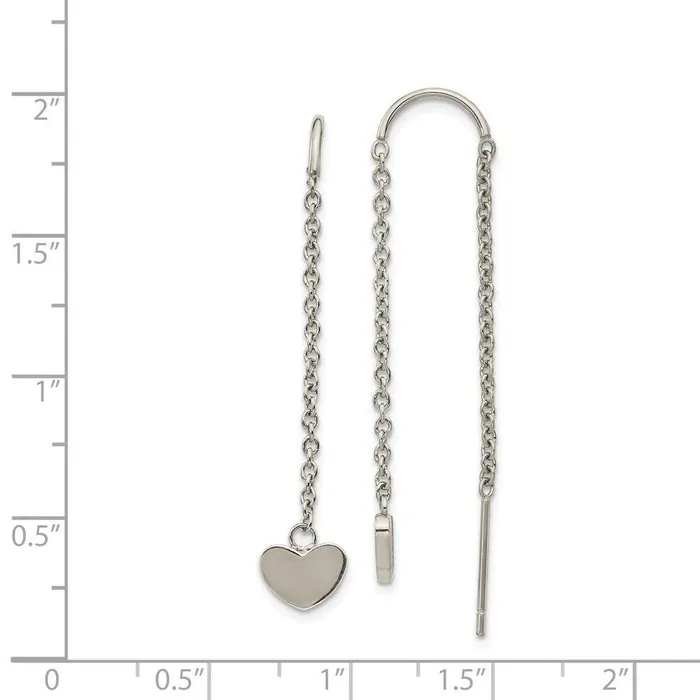 Earrings Chisel Stainless Steel Polished Threader Heart Dangle Earrings Earrings Chisel Stainless Steel Polished Threader Heart Dangle Earrings