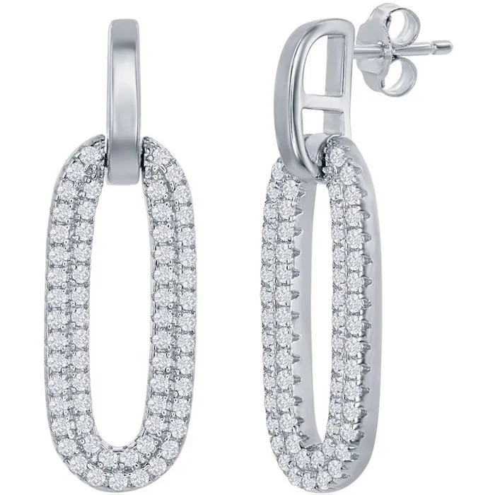Earrings Classic Classic Womens Earrings Sterling Silver Oval Micro Pave CZ Door Knocker D7848 Earrings Classic Classic Womens Earrings Sterling Silver Oval Micro Pave CZ Door Knocker D7848
