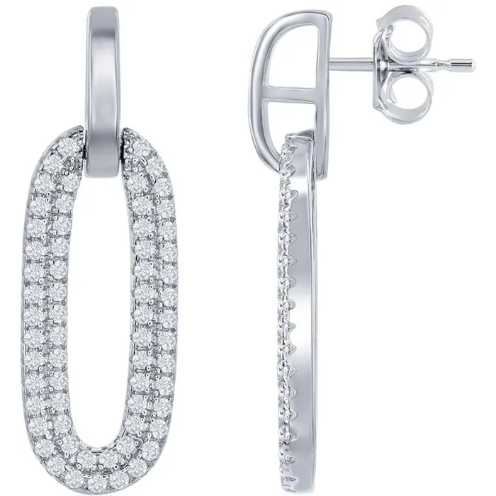 Earrings Classic Classic Womens Earrings Sterling Silver Oval Micro Pave CZ Door Knocker D7848 Earrings Classic Classic Womens Earrings Sterling Silver Oval Micro Pave CZ Door Knocker D7848