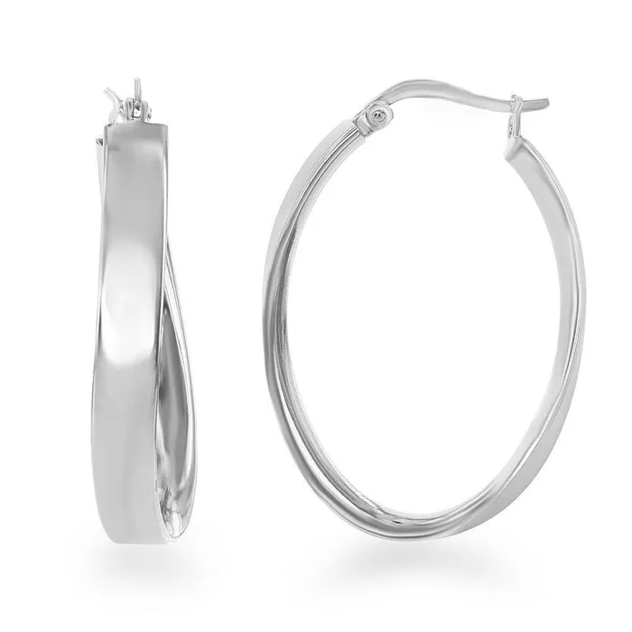 Earrings Classic Sterling Silver Curved Oval Hoop Earrings
