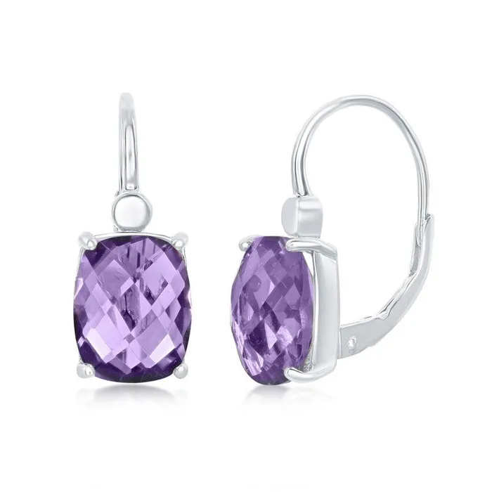 Earrings Classic Sterling Silver FourProng Checkered 57cttw Amethyst Earrings Earrings Classic Sterling Silver FourProng Checkered 57cttw Amethyst Earrings