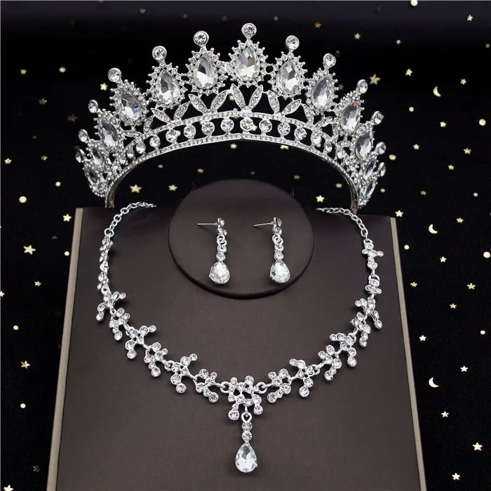 Earrings Divine Inspiration Styles CM Womens Fashion Elegant Stylish Vintage Luxury Royal Queen Bridal Tiara Crown Earrings Necklace Jewelry Set