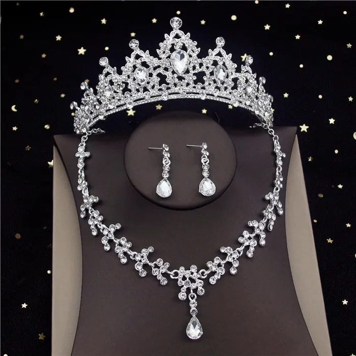 Earrings Divine Inspiration Styles CM Womens Fashion Elegant Stylish Vintage Luxury Royal Queen Bridal Tiara Crown Earrings Necklace Jewelry Set