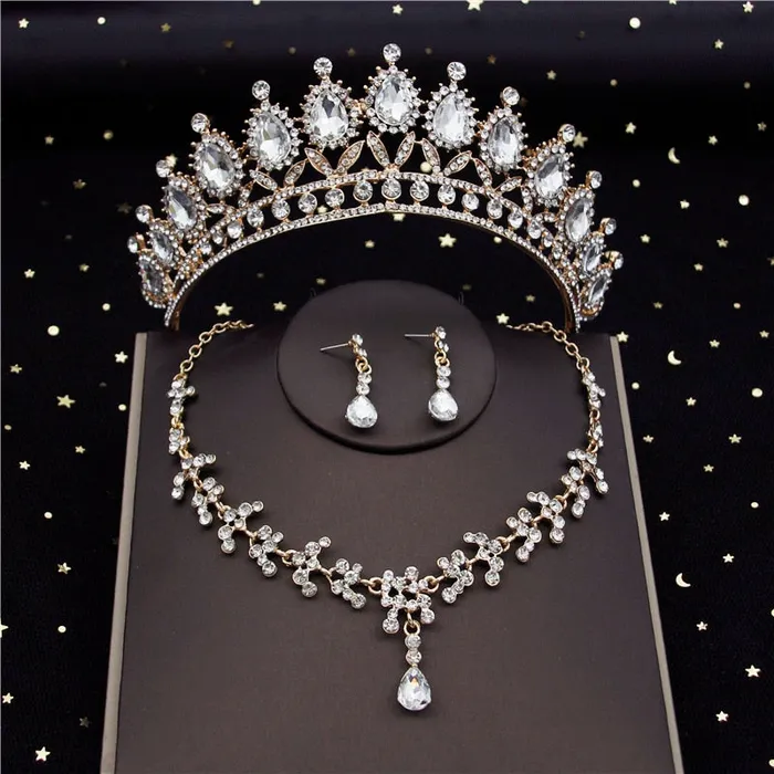 Earrings Divine Inspiration Styles CM Womens Fashion Elegant Stylish Vintage Luxury Royal Queen Bridal Tiara Crown Earrings Necklace Jewelry Set