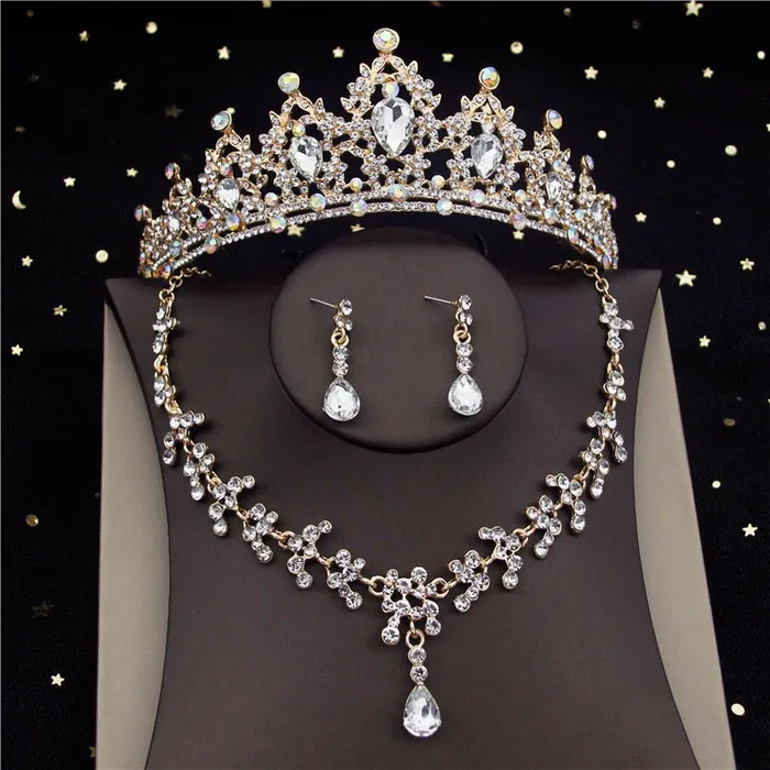 Earrings Divine Inspiration Styles CM Womens Fashion Elegant Stylish Vintage Luxury Royal Queen Bridal Tiara Crown Earrings Necklace Jewelry Set