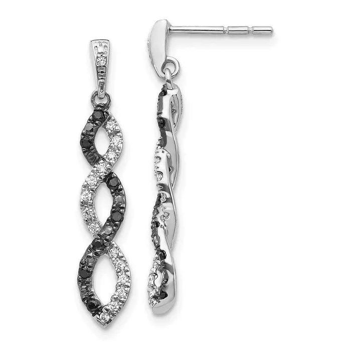 Earrings Jewelry 14K White Gold Black White Diamond Twisted Post Earrings Earrings Jewelry 14K White Gold Black White Diamond Twisted Post Earrings