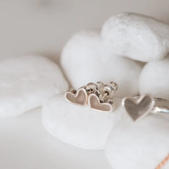 Earrings Signature Heart Stud Cremation Earrings in 14K Rose Gold closebymejewelry