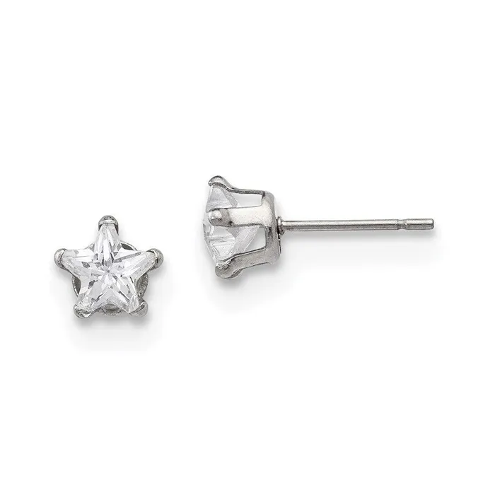 Earrings Stainless Steel Polished 6mm Star CZ Stud Post Earrings Chisel