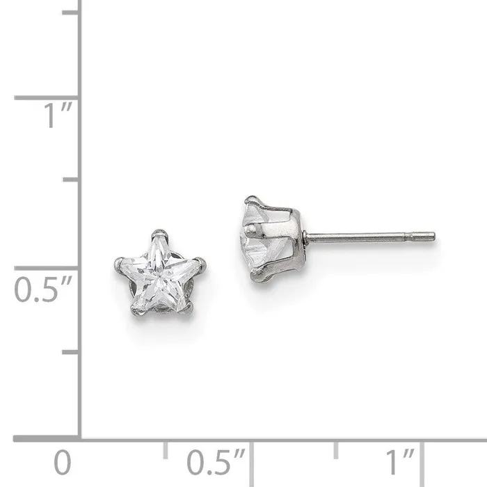 Earrings Stainless Steel Polished 6mm Star CZ Stud Post Earrings Chisel Earrings Stainless Steel Polished 6mm Star CZ Stud Post Earrings Chisel