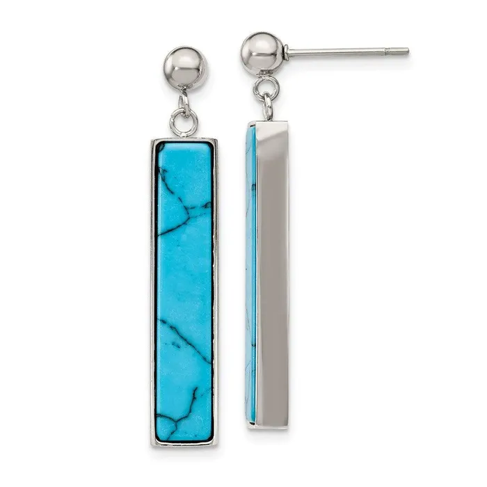 Earrings Stainless Steel Polished wReconstructed Howlite Post Dangle Earrings Chisel Earrings Stainless Steel Polished wReconstructed Howlite Post Dangle Earrings Chisel