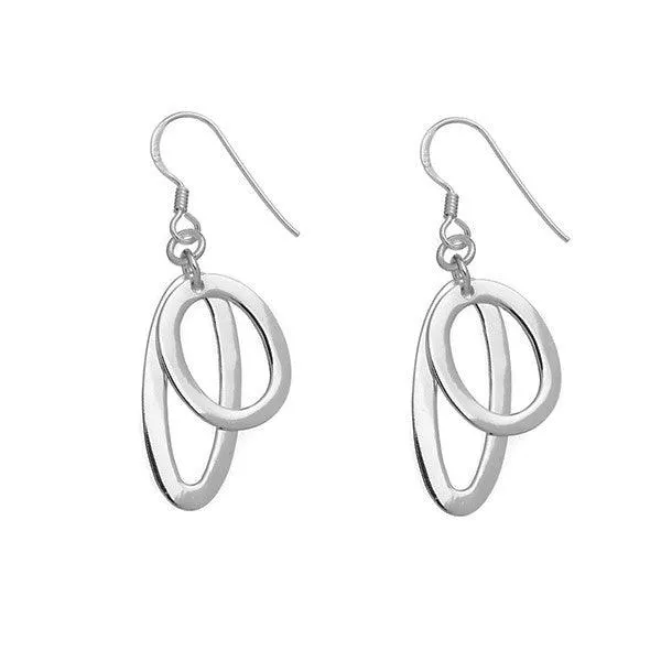 Earrings Sterling Silver Dangling Circle and Oval Earrings Classic