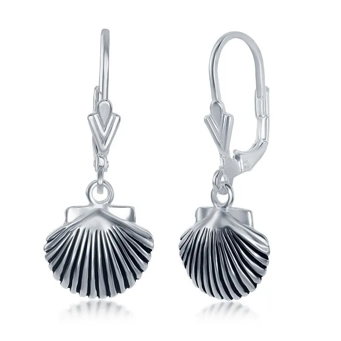 Earrings Sterling Silver Oxidized Sea Shell Earrings Classic