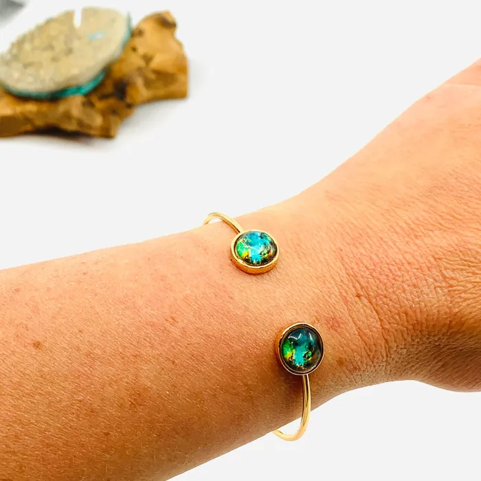 Galaxy Detail Cuff Bracelet Gold Teal and Green Bracelets