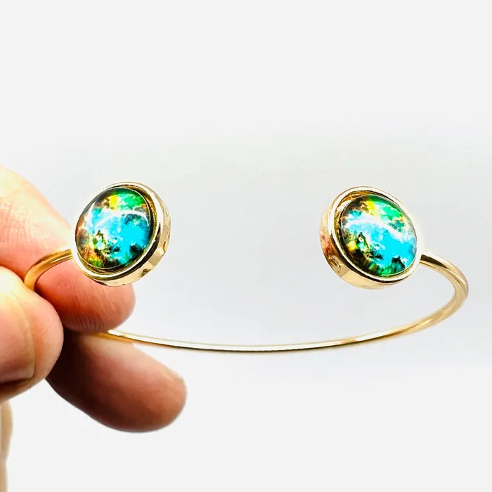 Galaxy Detail Cuff Bracelet Gold Teal and Green Bracelets