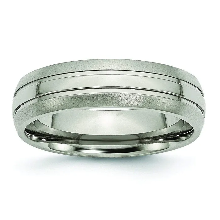 Grooved Mens Titanium Wedding Ring 6mm deBebians Rings