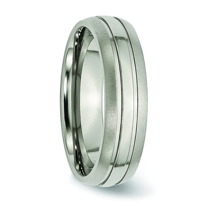 Grooved Mens Titanium Wedding Ring 6mm deBebians Rings