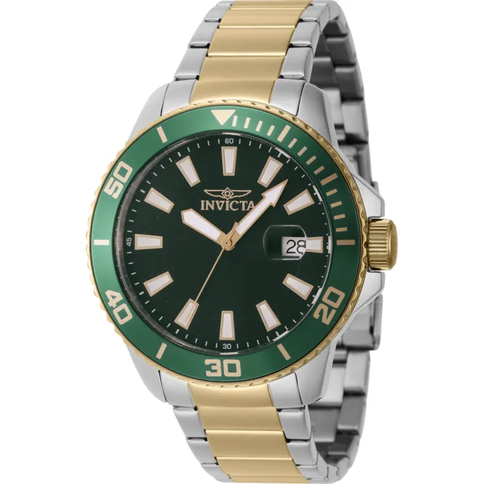 Invicta Bracelets Invicta Mens Watch Pro Diver Quartz Green Dial Two Tone Steel Bracelet 46072