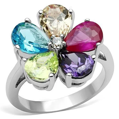 Jessyca Cocktail Ring Rhodium Brass AAA CZ Multi Color 3W045 Alamode Rings