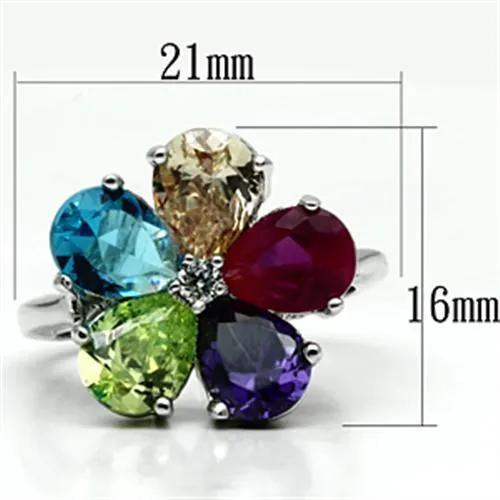 Jessyca Cocktail Ring Rhodium Brass AAA CZ Multi Color 3W045 Alamode Rings