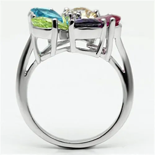 Jessyca Cocktail Ring Rhodium Brass AAA CZ Multi Color 3W045 Alamode Rings