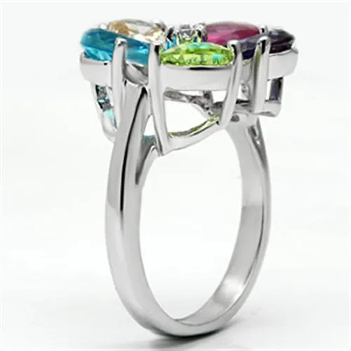 Jessyca Cocktail Ring Rhodium Brass AAA CZ Multi Color 3W045 Alamode Rings