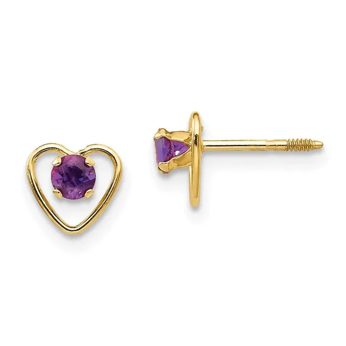 Jewelry Earrings Madi K Kids 14k 3mm Amethyst Birthstone Heart Earrings