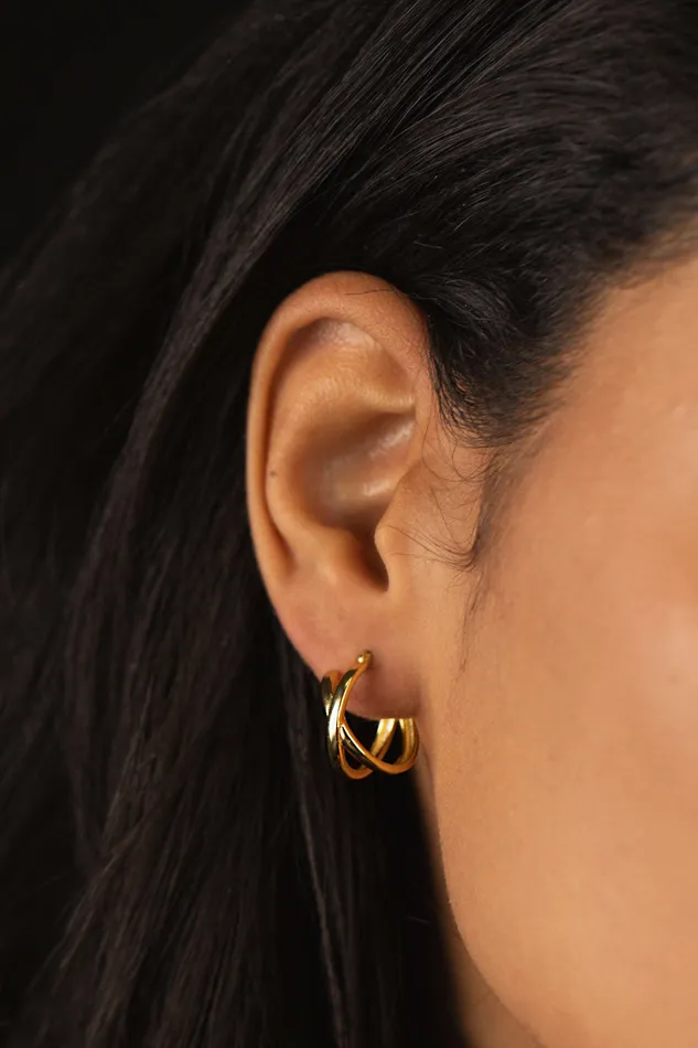 Kty Earrings Crossed Plain Hoop Earrings Gold
