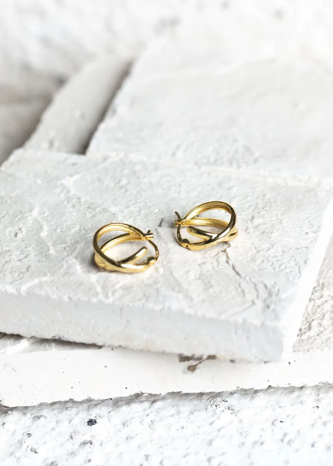Kty Earrings Crossed Plain Hoop Earrings Gold