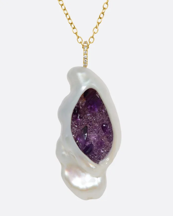 LITTLE H Necklaces Amethyst and Pearl Pendant Necklace