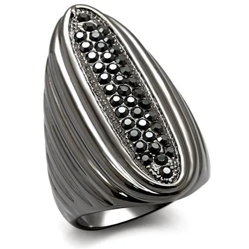 LO1628 TIN Cobalt Black Brass Ring with Top Grade Crystal in Jet Alamode Rings