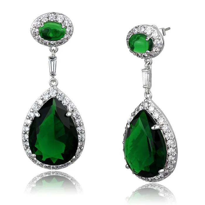 LO3762 Rhodium Brass Earrings with Synthetic Synthetic Glass in Emerald Alamode Earrings LO3762 Rhodium Brass Earrings with Synthetic Synthetic Glass in Emerald Alamode Earrings
