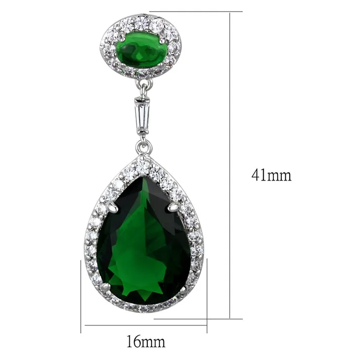 LO3762 Rhodium Brass Earrings with Synthetic Synthetic Glass in Emerald Alamode Earrings