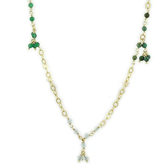 LOS793 Matte Gold 925 Sterling Silver Necklace with Synthetic Turquoise in Multi Color Alamode Necklaces