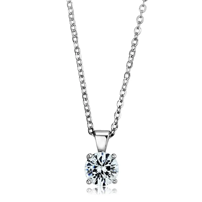 LOS891 Rhodium 925 Sterling Silver Chain Pendant with AAA Grade CZ in Clear Alamode Necklaces LOS891 Rhodium 925 Sterling Silver Chain Pendant with AAA Grade CZ in Clear Alamode Necklaces